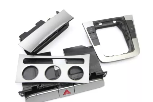 VW Passat 3C Mittelkonsole Verkleidung um Navi Klappe Abdeckung Dekor silber ---