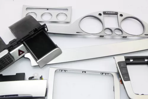 VW Passat 3C Mittelkonsole Verkleidung um Navi Klappe Abdeckung Dekor silber Pas (119459)