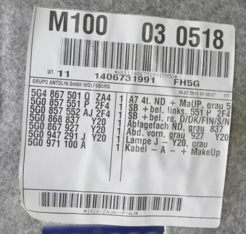 VW Golf 7 5G 4/5-Türer Himmel Innenraum Decke Dachhimmel Dach oben grau (144254)