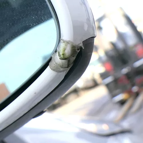 VW Lupo Arosa manueller Spiegel Außenspiegel rechts weiß LB9A - MÄNGEL (163782)