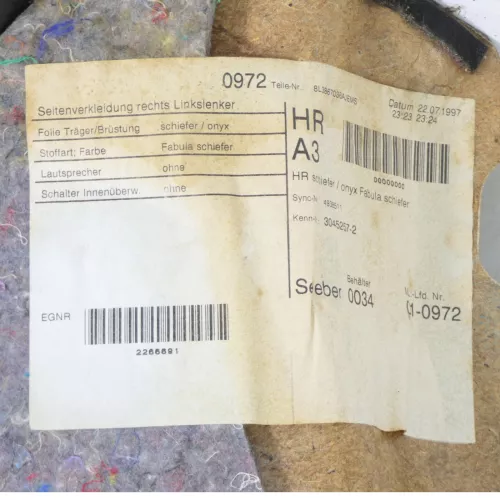 1x A3 8L Seitenverkleidung Seite Verkleidung recht hinten 2/3-Türer grau schiefe (166598)