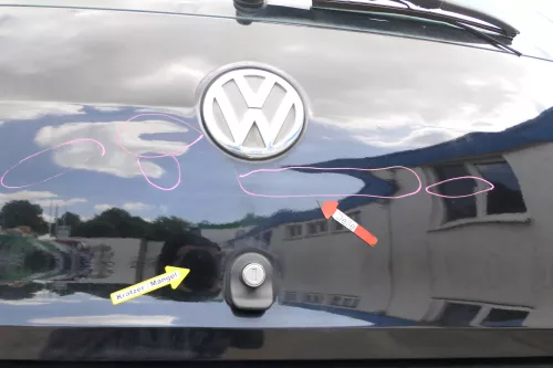 VW Fox 5Z Heckklappe Kofferraumklappe Klappe hinten + Scheibe schwarz L041 DELLE (169930)