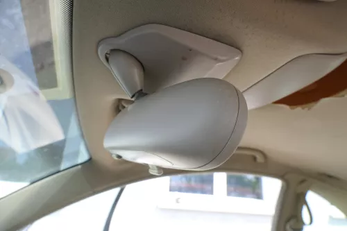 VW New Beetle innen Innenspiegel Spiegel mit Uhr creme beige besch (175386)