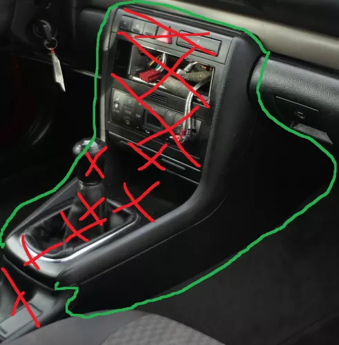 A4 B5 Faceliftmodell Mittelkonsole Mitteltunnel Verkleidung um Radio - schwarz