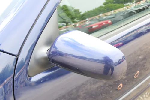 Skoda Fabia 6Y mechanischer Spiegel Außenspiegel links blau LF5U Glas