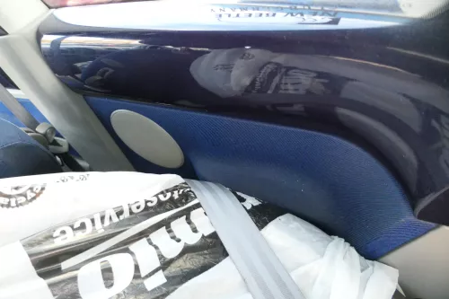 1x New Beetle 9C Seite Seitenverkleidung Verkleidung hinten rechts grau blau (178032)