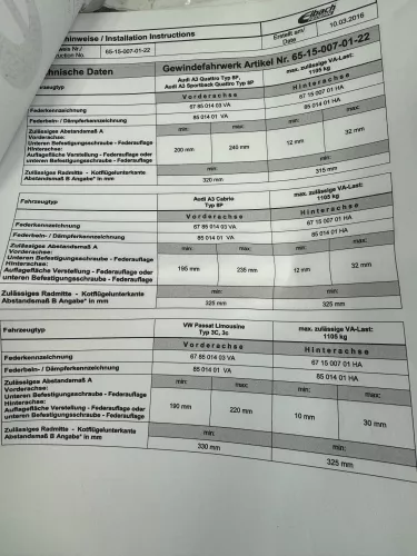 A3 8P Golf 5 Federn Fahrwerk Sportfedern Tieferlegung Eibach 65-15-007 Gewinde (179509)