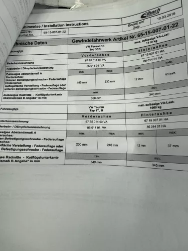 A3 8P Golf 5 Federn Fahrwerk Sportfedern Tieferlegung Eibach 65-15-007 Gewinde (179509)